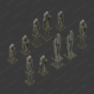 人物剑战士石像雕像塑像雕塑石雕石塑3dmax模型Unity游戏素材u3d