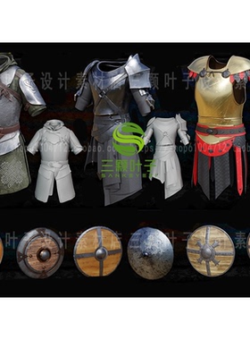 blender中世纪骑士甲胄盔甲武器盾牌3D模型 fbx/obj 建模素材代下