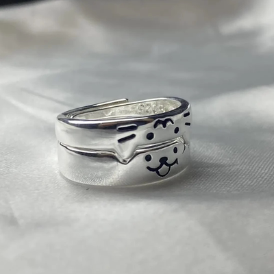 小众设计感猫狗日记戒指女小猫小狗情侣对戒ins开口可调节食指戒