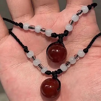 民族风编织相思豆项链转运珠红豆吊坠闺蜜情侣礼物新中式汉服项圈