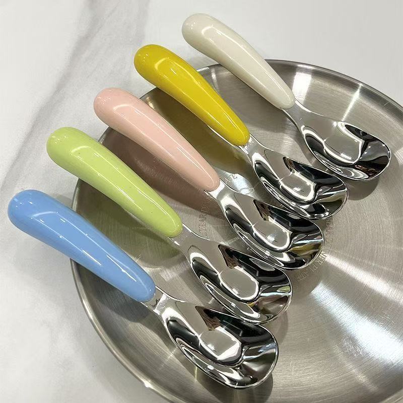 儿童辅食勺甜品勺西瓜勺加厚不锈钢宝宝元宝勺家用便携小孩调羹