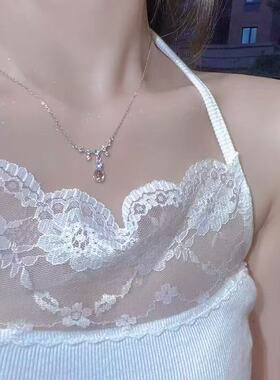 高级感吊坠锁骨链美人泪月光石项链锁骨链轻奢小众女生日礼物
