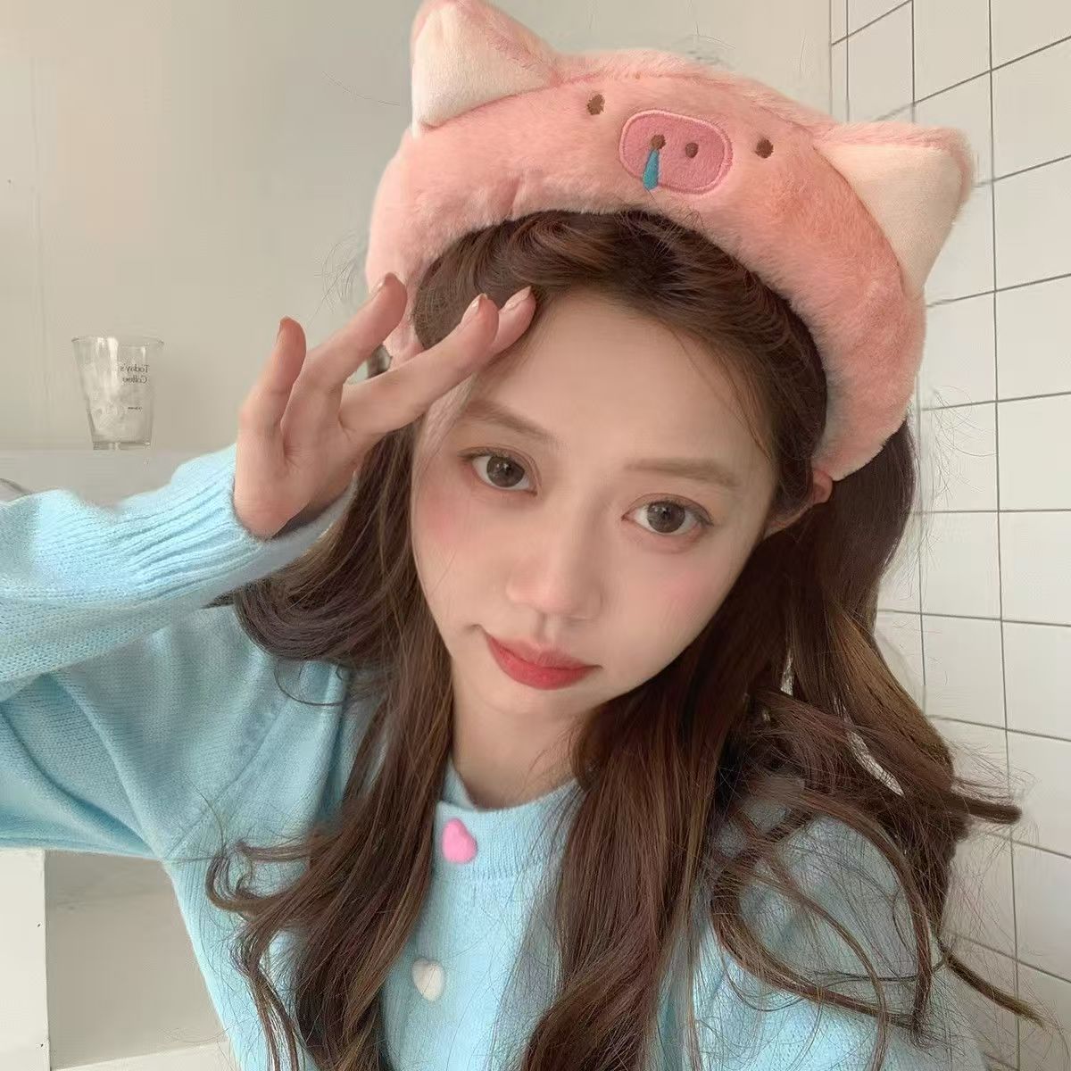 搞怪可爱粉色小猪毛绒发箍女秋冬洗脸化妆防滑压发头箍发卡头饰