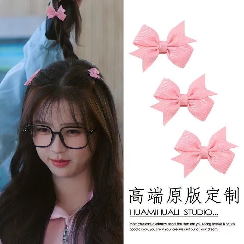 日韩俏皮甜美边夹少女发卡夹子软妹可爱湖蓝米白色蝴蝶结发夹发饰