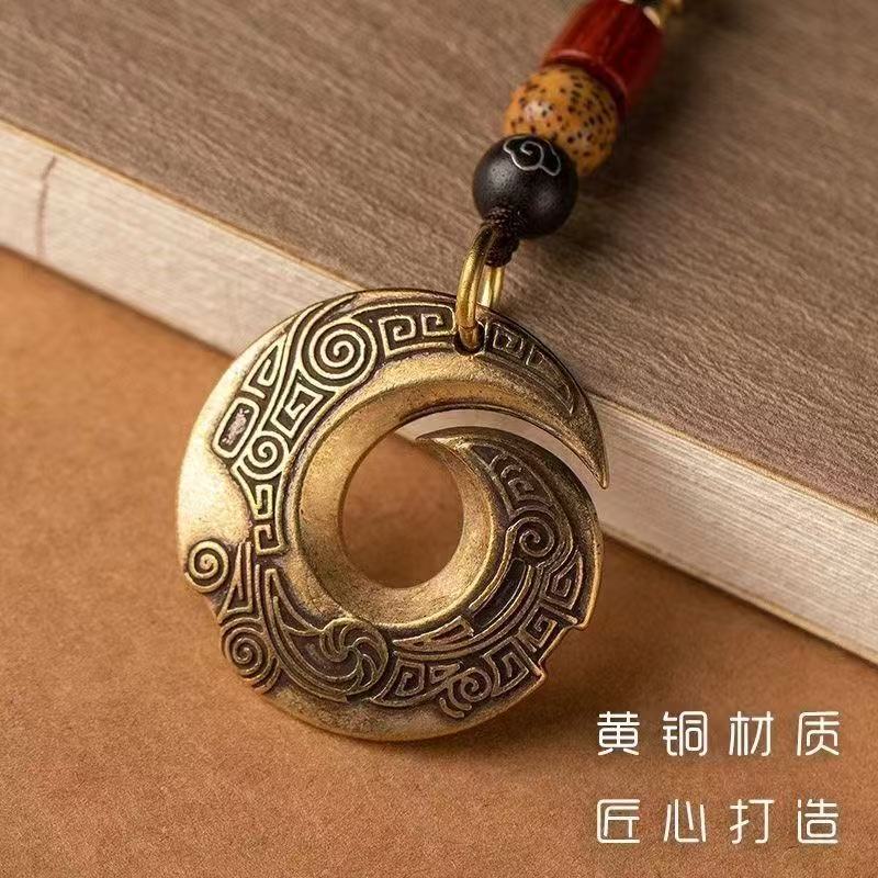 纯铜挂件复古时来运转挂饰【招财保平安】国风黄铜钥匙扣汽车扣