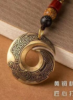 纯铜挂件复古时来运转挂饰【招财保平安】国风黄铜钥匙扣汽车扣