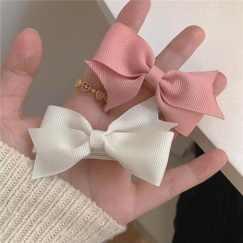 俏皮甜美边夹少女发卡夹子软妹可爱湖蓝米白色蝴蝶结发夹发饰
