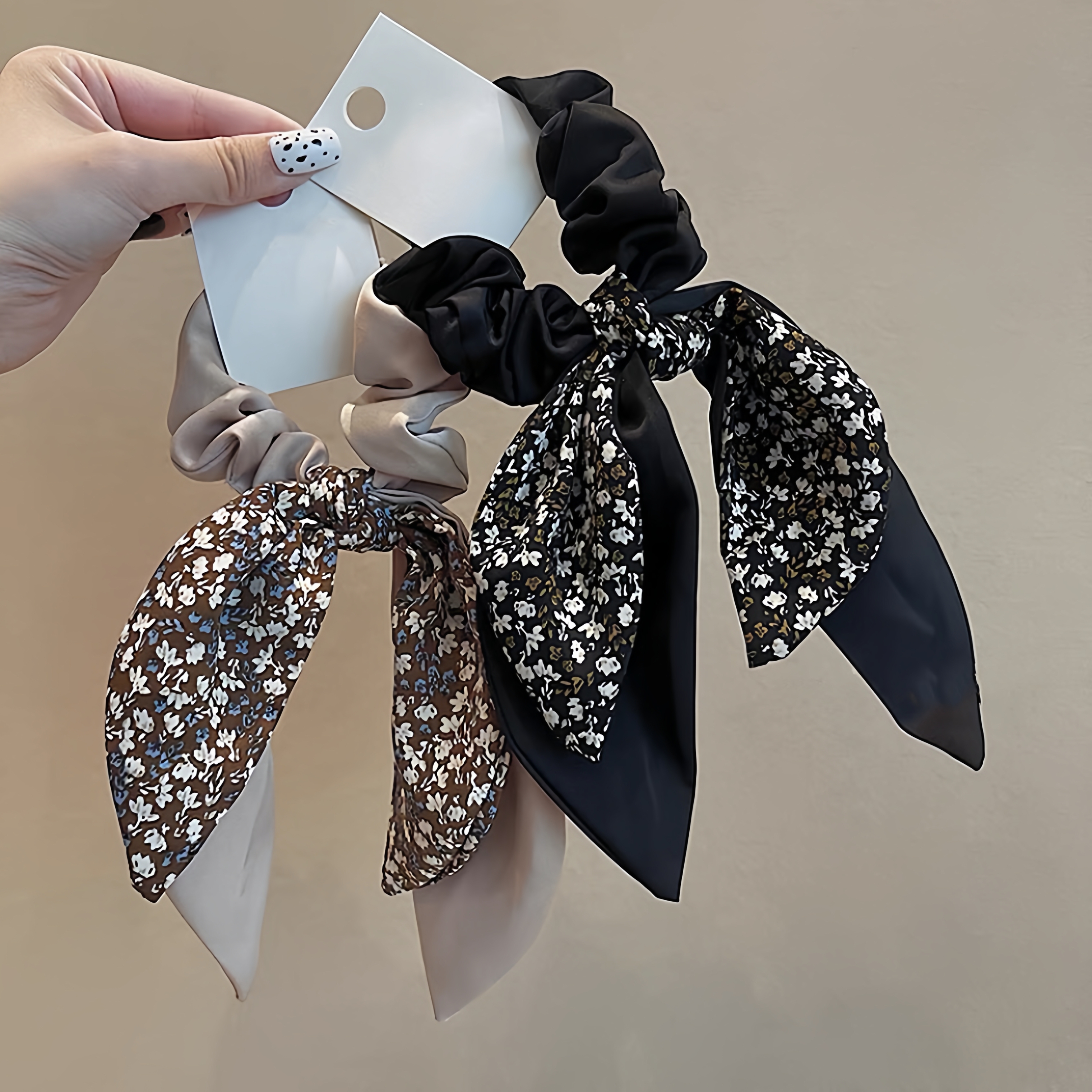 蝴蝶结新款百搭发绳碎花飘带