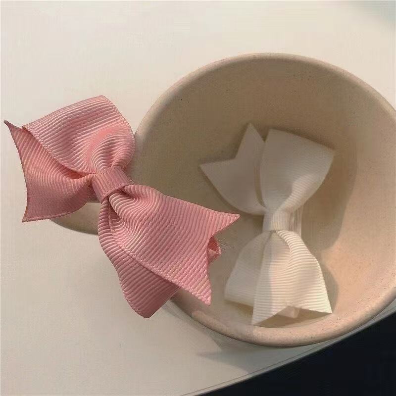 米白色蝴蝶结发夹发饰日韩俏皮甜美边夹少女发卡夹子软妹可爱湖蓝