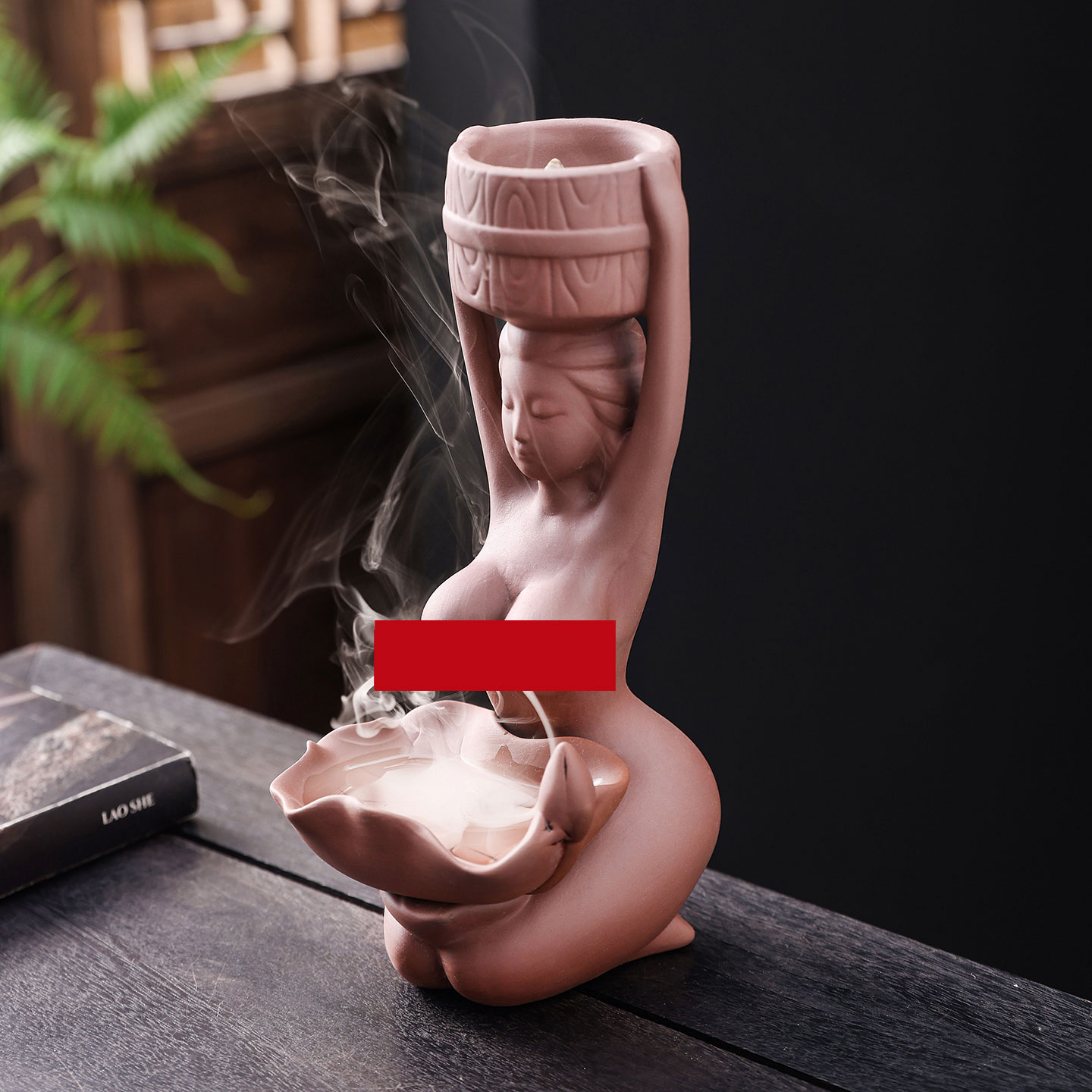 紫砂仕女倒流香炉艾草沉香檀香炉创意美女香薰炉个性观赏禅意摆件