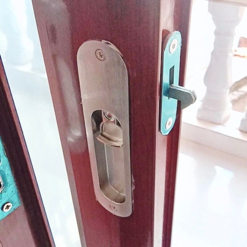 厕所通用型移门锁专用锁老式吊趟门锁家用钩锁暗装推拉门锁铝合金