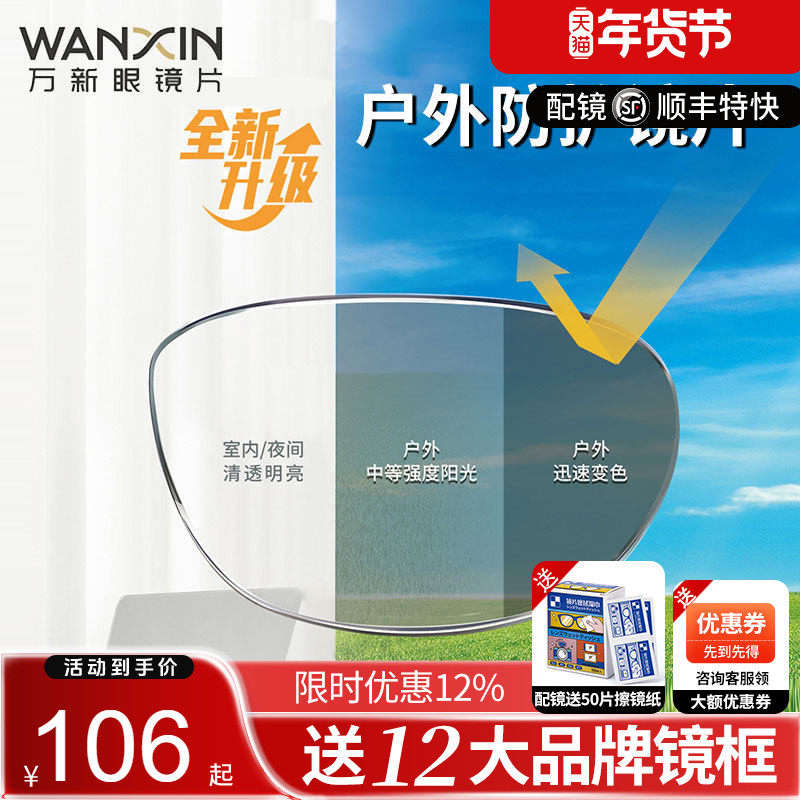 万新变色防蓝光镜片膜变室内户外防护变色近视眼镜片变灰色非球面