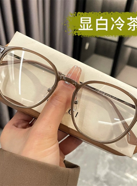 久森眼镜框修颜冷茶色可配近视度数圆框女防蓝光镜片眼睛架 01247