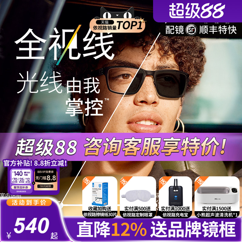 依视路新尚/炫镜系列彩色变色全视线变色近视眼镜片个性炫酷潮镜