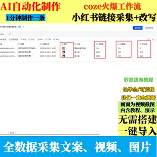 小H书链接采集对标账号文案coze工作流扣子空间教程智能体Ai定制