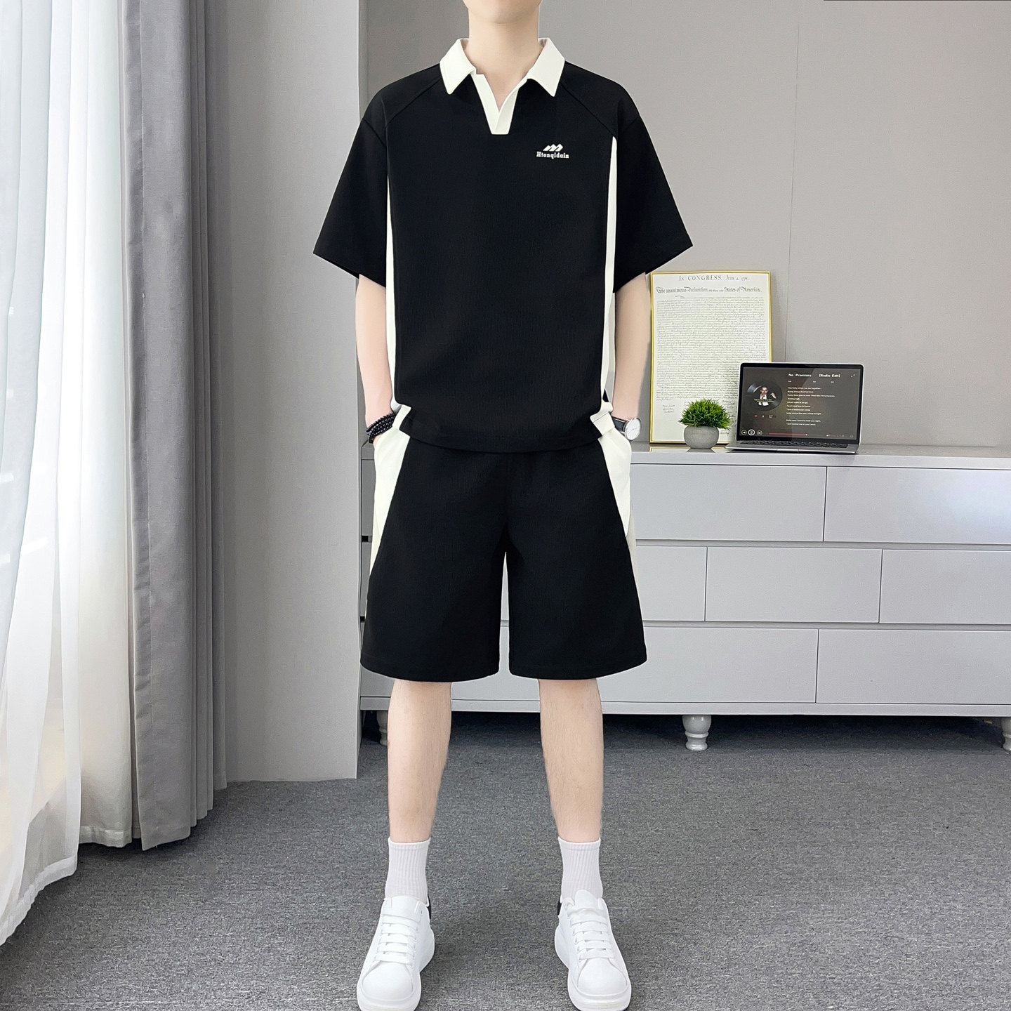 夏季休闲运动Polo衫套装男款时尚潮牌短袖短裤夏天青少年痞帅男装