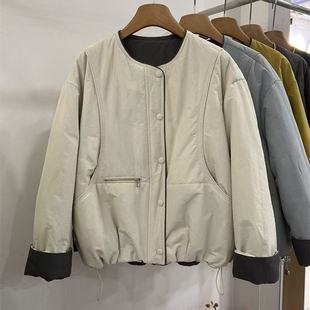 韩版新款圆领撞色棉服外套女2025冬季新款宽松显瘦休闲减龄棉衣潮