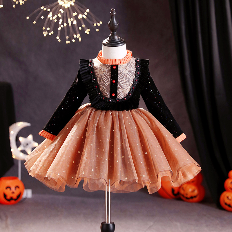万圣节女童南瓜服公主裙