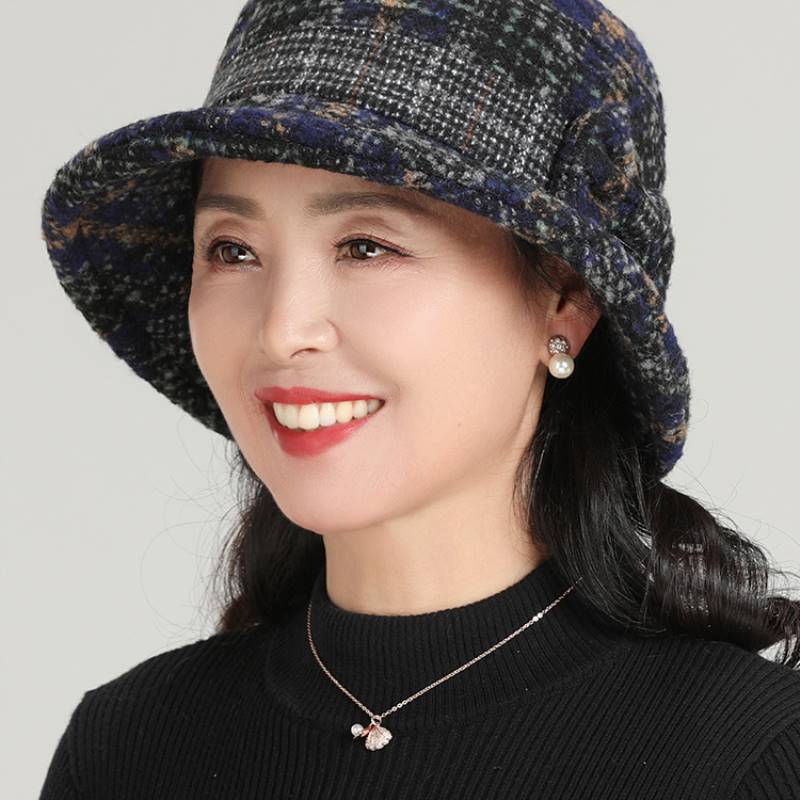 中老年人帽子女秋冬季妈妈毛呢礼帽加厚奶奶布盆帽春秋休闲渔夫帽