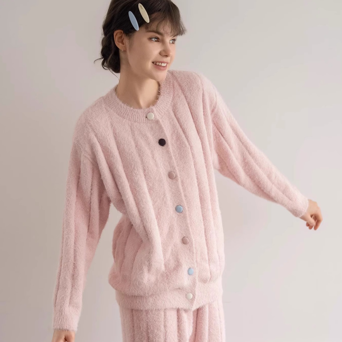 2025冬季原创设计新款棉花糖银貂半边绒软绵绵家居服睡衣女