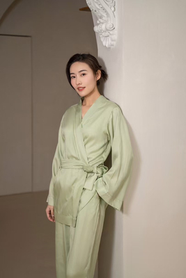 原创设计高端家居服MAHA进口天丝小睡袍女款长袖四季款