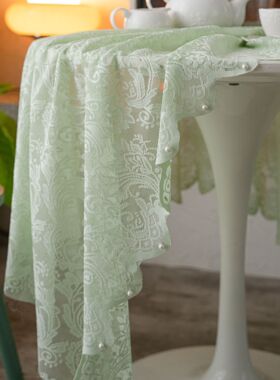 桌布白绿色钉珠纱蛋糕摄影背景绣花道具布纯色台布DD30