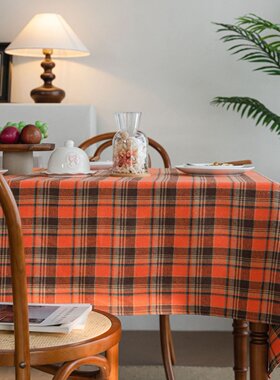 桌布色织绿色格子圣诞节日餐桌布美式布艺长方形DD68