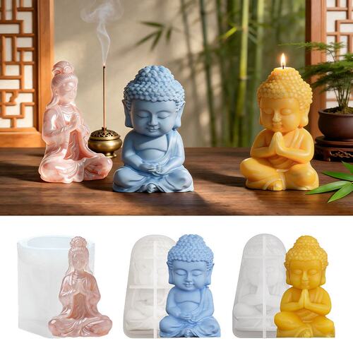 新款立体坐禅观音打坐佛像香薰蜡烛硅胶模具 DIY家居禅意摆件S60
