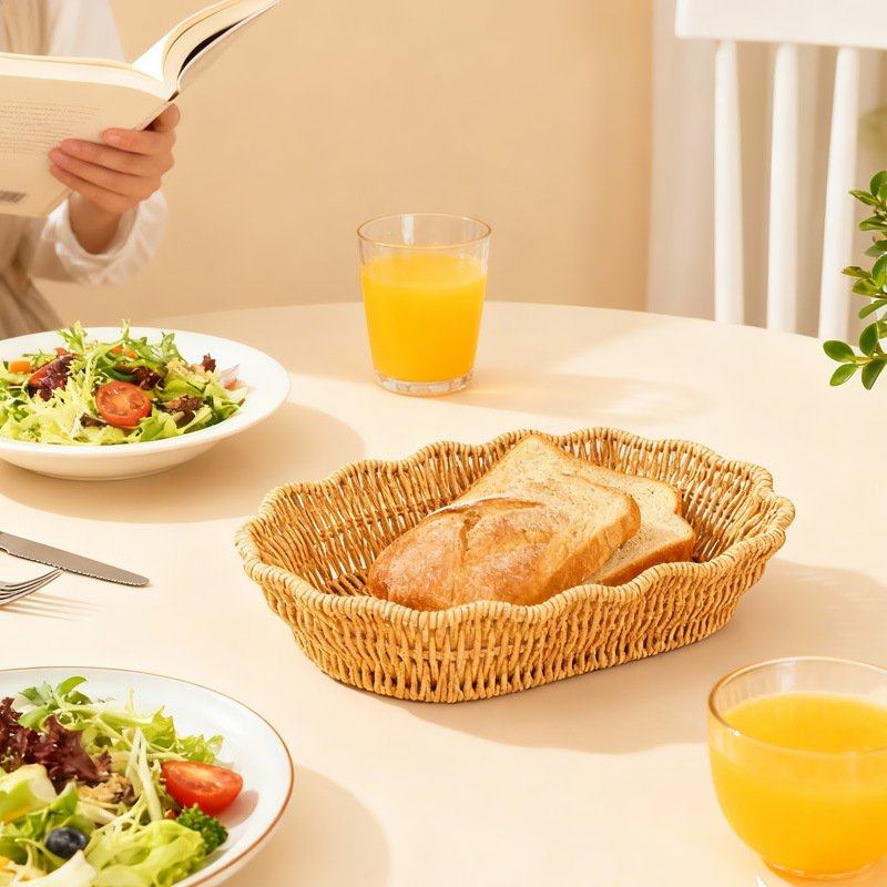 仿藤编织收纳篮水果面包储物托盘客厅家用零食蔬菜筐家用小吃DD06