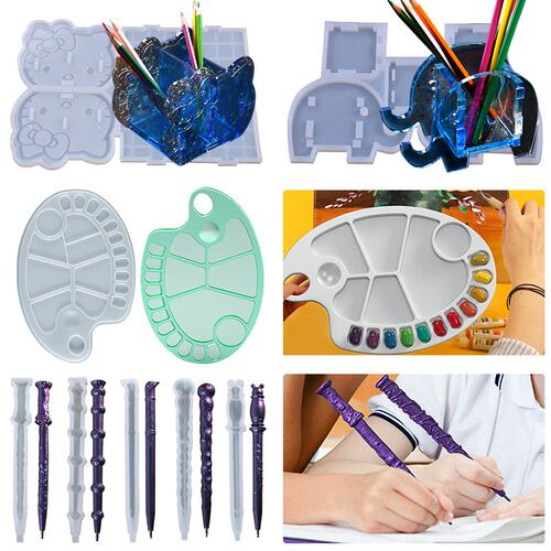 34款滴胶模具手工制作学生笔架笔插调色盘书写板文具盒硅胶模S23