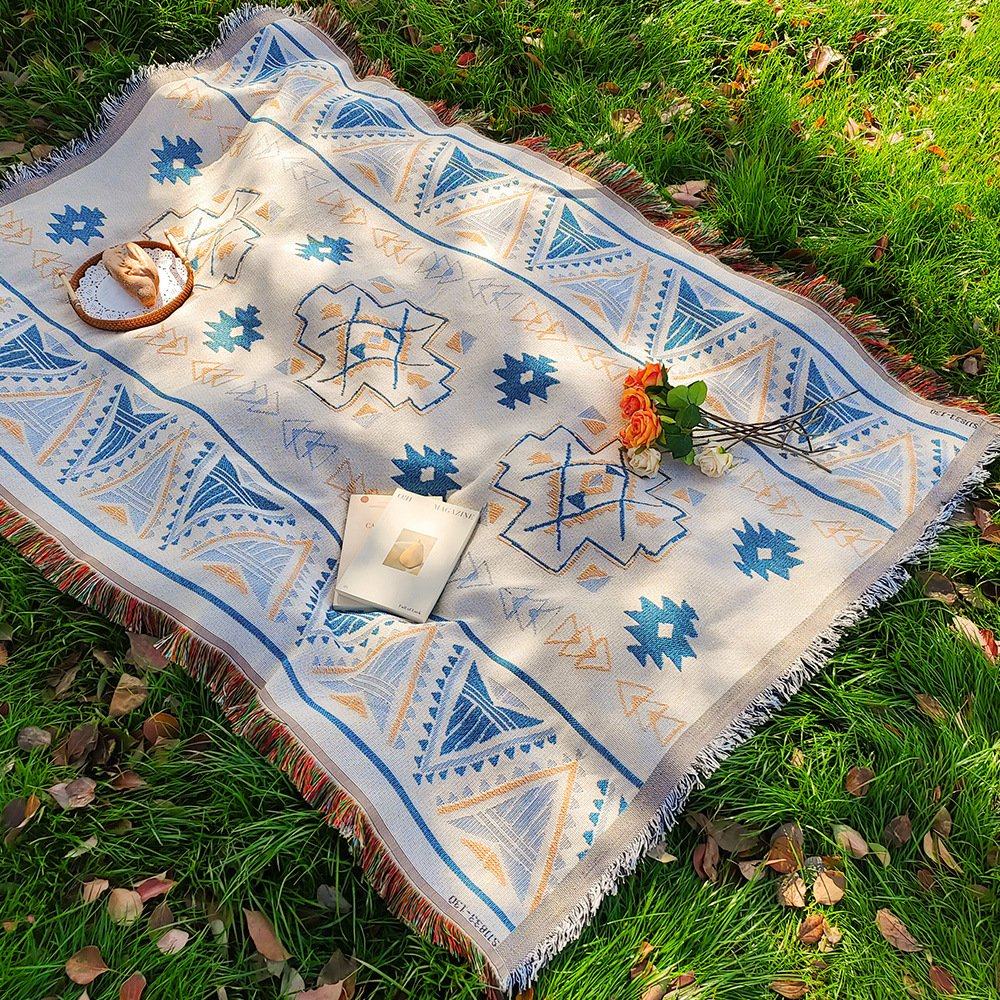 波西米亚风户外野餐垫棉纱流苏线毯帐篷防潮地垫午睡保暖露营DD06