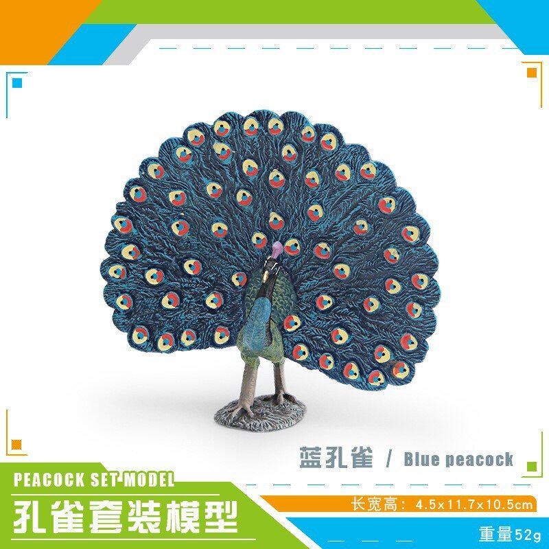 仿真动物模型玩具 野生飞禽鸟类开屏蓝白孔雀静态动物摆件S17