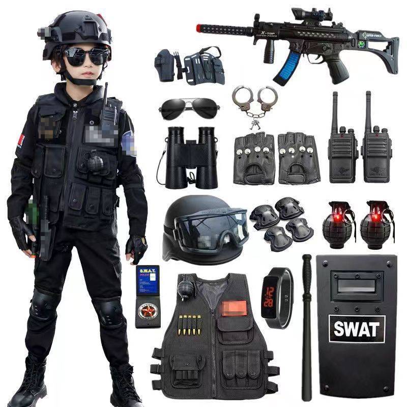 儿童警服装备玩具枪套装黑猫警长帽子男孩迷彩户外特种兵男童全套