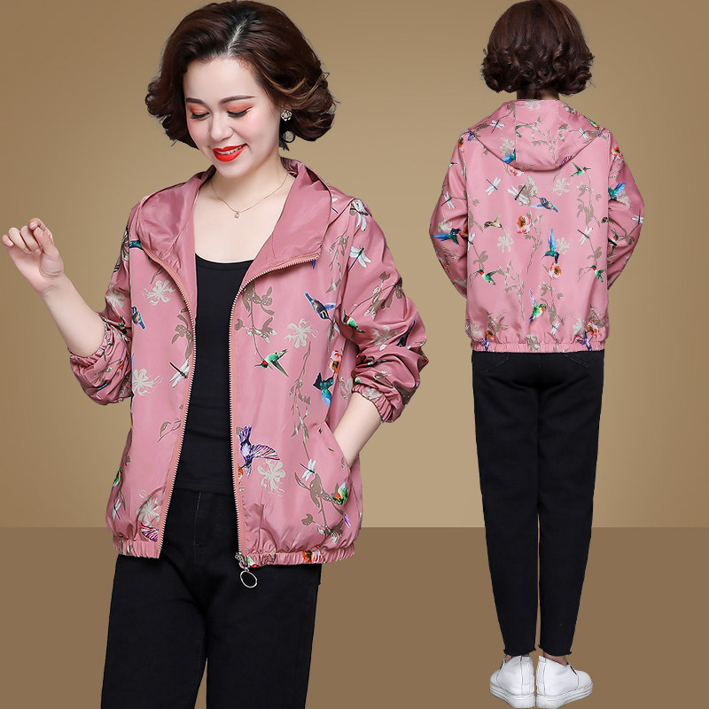 中年妈妈秋装洋气短款上衣薄款外套老人两面穿夹克春秋中老年女装
