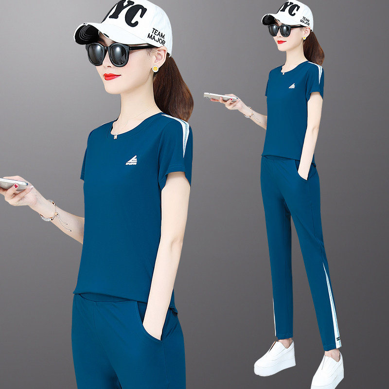 妈妈夏装2020新款中年运动套装女30岁40中老年短袖T恤上衣两件套