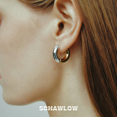 SCHAWLOW肖洛时尚金银双拼色素圈耳环女轻奢小众高级感百搭耳饰品