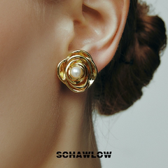 SCHAWLOW肖洛玫瑰珍珠耳夹女小众无耳洞耳饰高级感镀金小耳环