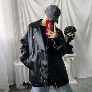 机车皮衣男士 港风秋季 情侣装 韩版 青年学生外套皮夹克帅气潮流 新款