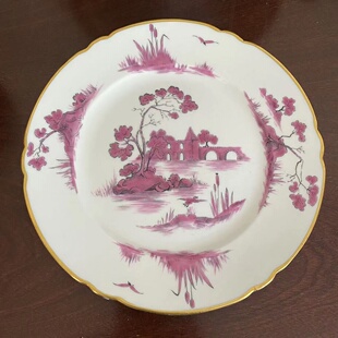 Shelley 雪莱 英国稀有描金古董风景手绘装饰盘挂盘 孤品收藏赏盘
