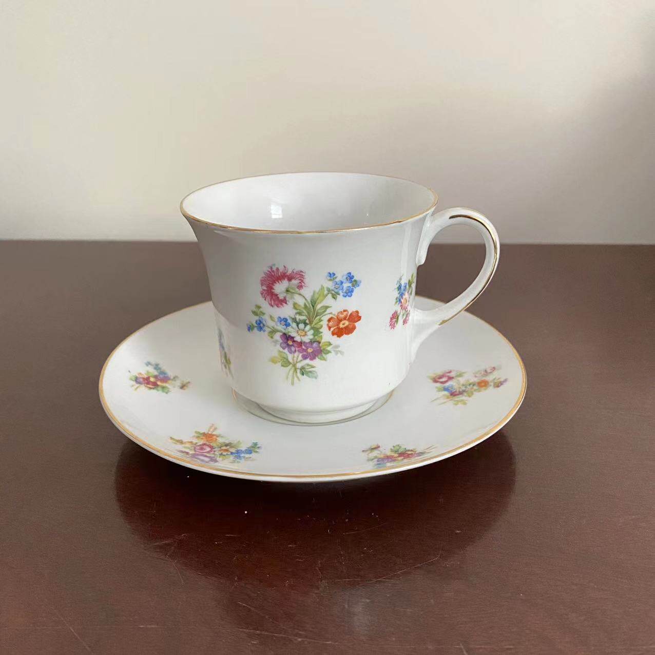 MZ Altrohlau 捷克早期 1909-1922年古董描金茶杯 花卉收藏咖啡杯