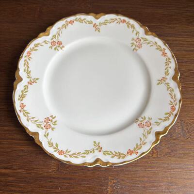 Haviland 哈维兰法国利摩日 Limoges 重鎏金手绘花卉装饰盘甜品碟