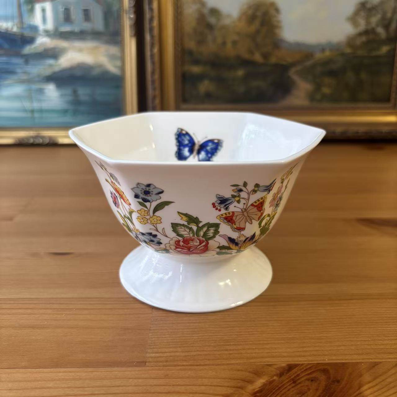 AYNSLEY 安兹丽 Cottage Garden 村舍花园高脚糖碗 六角摆件瓷碗