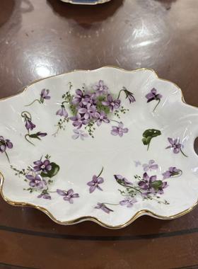 Hammersley 哈默斯利 Violets紫罗兰描金花边装饰盘 摆件碟叶形盘