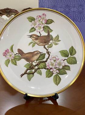 Spode 斯波德 英国骨瓷鎏金装饰花园鸟收藏盘 玄关装饰瓷碟 赏盘