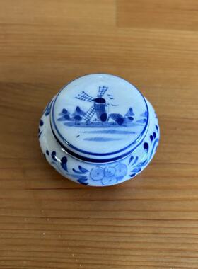 Delft 代尔夫特 荷兰蓝瓷手绘装饰瓷盒 Vintage 首饰盒 风车瓷罐