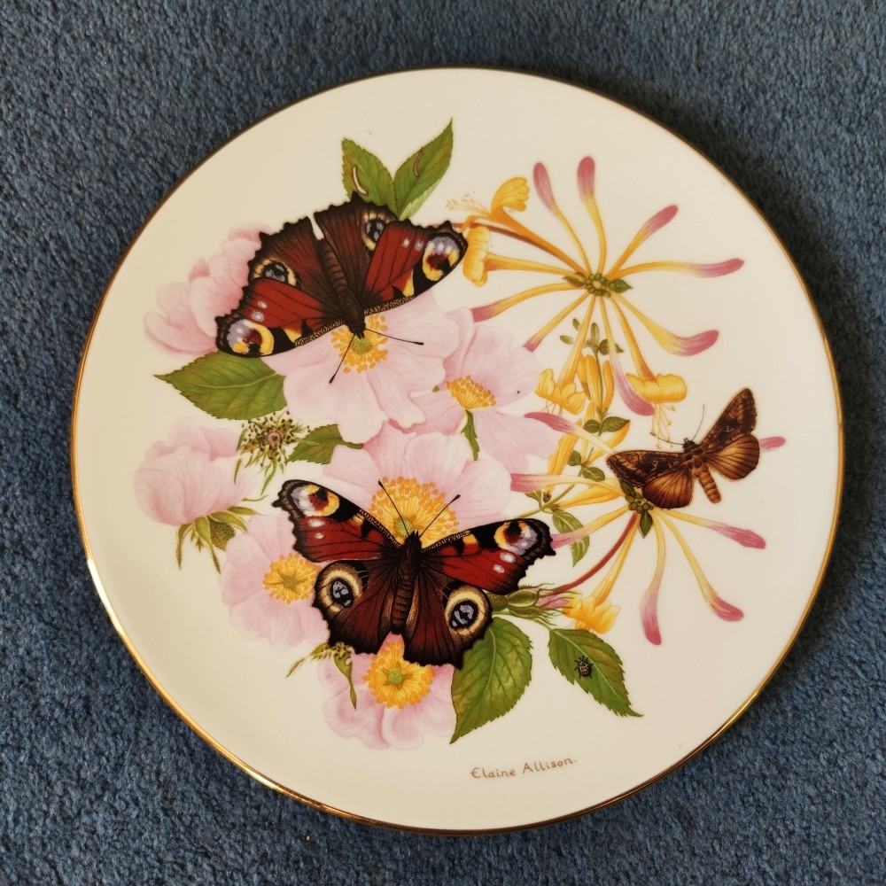 英国 Royal Grafton 皇家格拉夫顿 1989年 花卉收藏碟 蝴蝶装饰盘