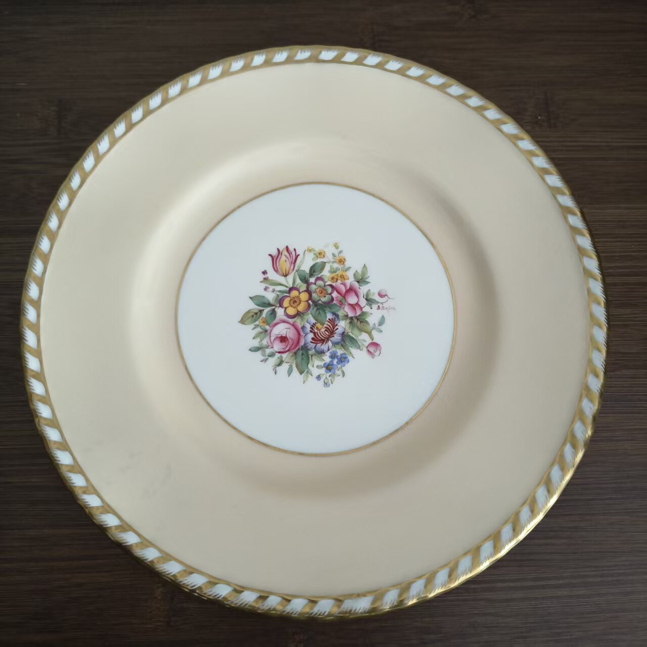 Minton 明顿 英国古董手绘描金花卉装饰盘 稀有孤品赏盘摆件 挂盘