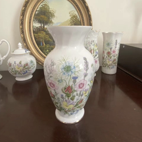 AYNSLEY 安兹丽 WILD TUDOR 描金螺纹骨瓷花瓶 野生都铎轻奢瓷瓶