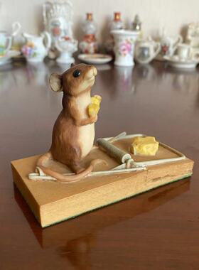 AYNSLEY 安兹丽 英国中古稀有收藏 奶酪小老鼠手绘树脂 卡通摆件