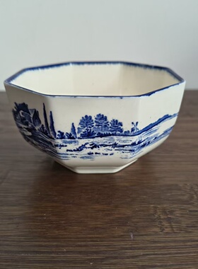 Royal Doulton 皇家道尔顿 西洋收藏青花欧洲风景八角瓷碗 糖缸